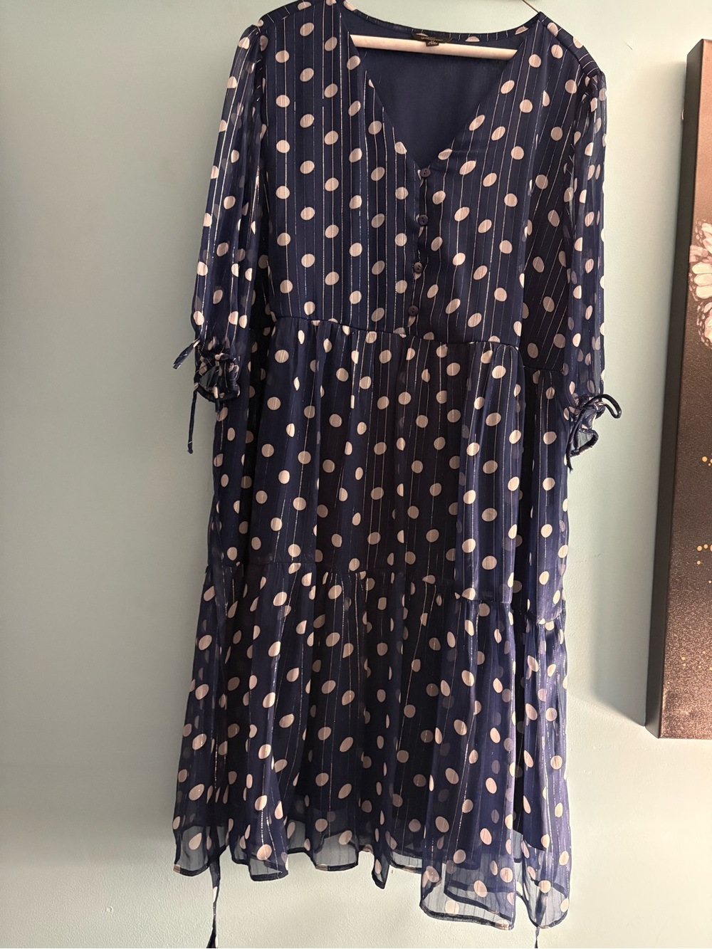 Mlle Gabrielle Navy Blue Polka Dot Midi Dress